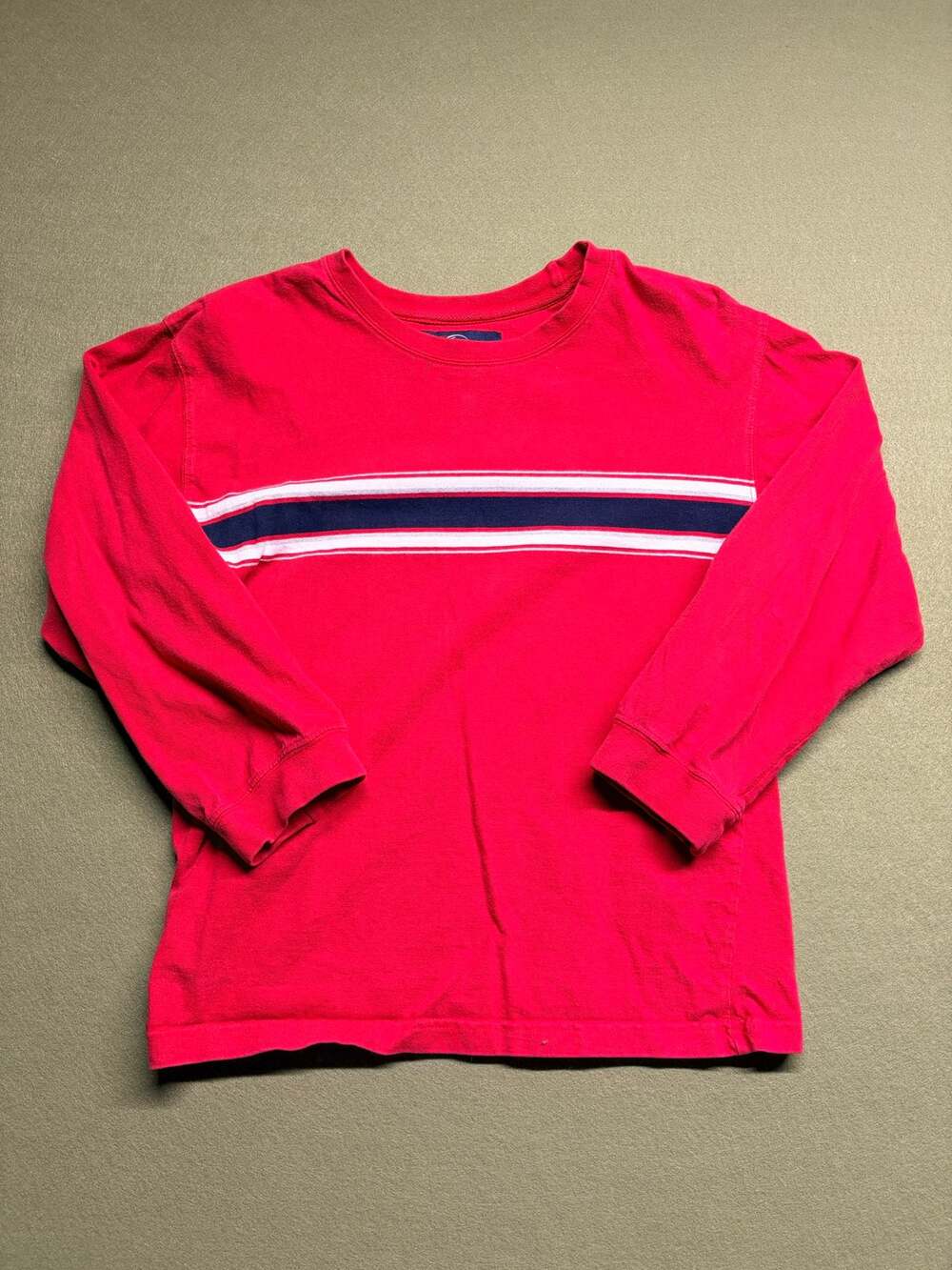 Vintage 90s Boys' Long Sleeve Tee Red with Navy Stripe XL 18-20 100% cotton OCI
